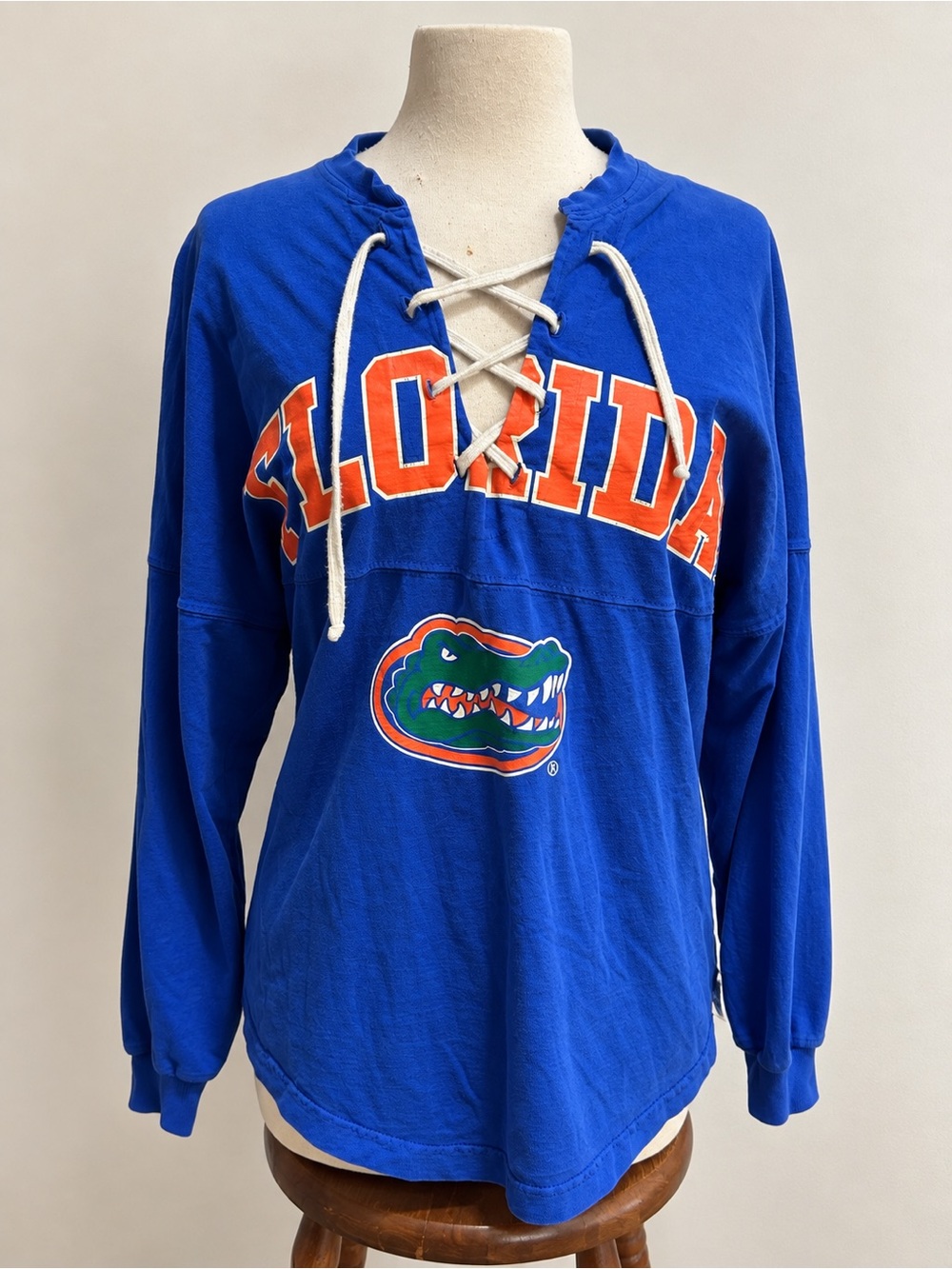 Fanatics Royal Blue Florida Lace-Up Crewneck Sweatshirt with Orange & Green Logo